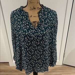 LOFT Teal and Cream Floral Blouse